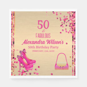 Chic 50 & Fabulous Hoge Hakken Goud Hot Pink Glitt Servet