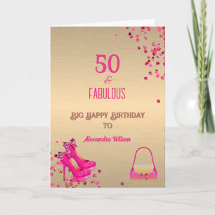 Chic 50 & Fabulous Hoge Hakken Goud Roze Glitters Kaart