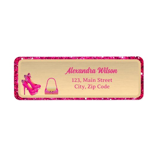 Chic 50 & Fabulous Hoge Hakken Goud Roze Glittery Etiket (Voorkant)