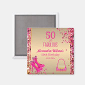 Chic 50 & Fabulous Hoge Hakken Goud Roze Glittery Magneet (Voorkant / Achterkant)