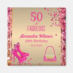 Chic 50 & Fabulous Hoge Hakken Goud Roze Glittery Magneet