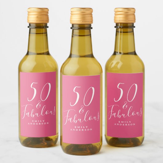 Chic 50 Fabulous Hot Pink Name 50th Birthday Wijn Etiket (Flessen)