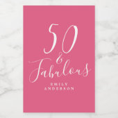 Chic 50 Fabulous Hot Pink Name 50th Birthday Wijn Etiket (Enkel label)