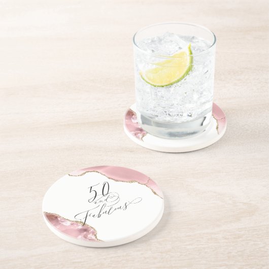 Chic 50 Fabulous Roos Gold Glitter Agate Script Zandsteen Onderzetter (Zijkant)