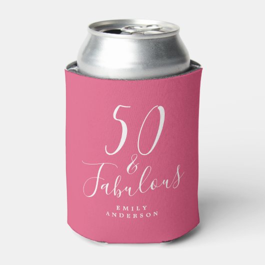 Chic 50 Fabulous Roze Naam 50ste Verjaardag Blikjeskoeler (Blikje Voorkant)