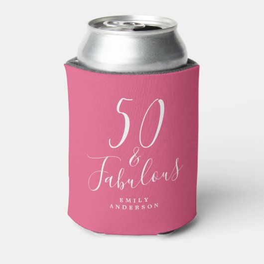 Chic 50 Fabulous Roze Naam 50ste Verjaardag Blikjeskoeler (Blikje Achterkant)