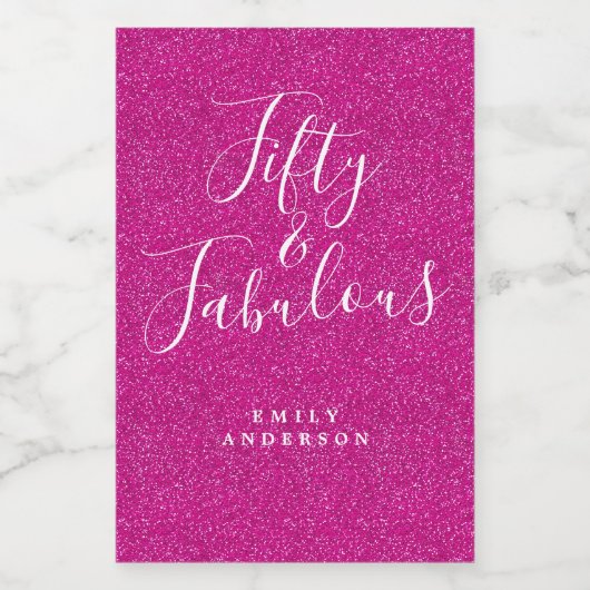 Chic 50 Prachtige Roze Glitter Naam 50ste Verjaard Wijn Etiket (Enkel label)