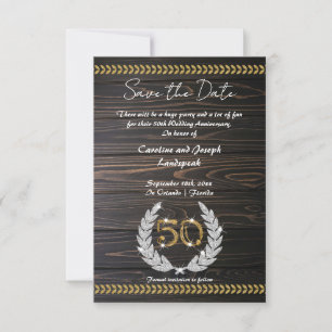 Chic 50e Jubileum Hout & Goud Save the Date Kaart