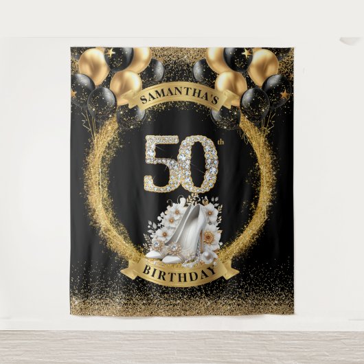 Chic 50e verjaardag diamant nummers hoge hakken wandkleed (Voorkant)