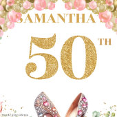 Chic 50e verjaardag Roze Hoge Hakken Glitter Feest Wandkleed