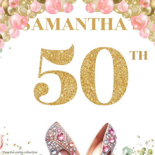 Chic 50e verjaardag Roze Hoge Hakken Glitter Feest Wandkleed