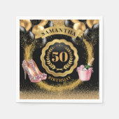 Chic 50e verjaardag zwarte ballonnen gouden glitte servet (Voorkant)