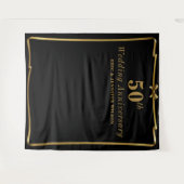 Chic 50th Anniversary Zwart Gouden Foto Achtergron Wandkleed (Voorkant (horizontaal))