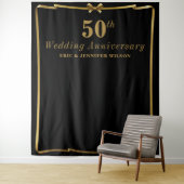 Chic 50th Anniversary Zwart Gouden Foto Achtergron Wandkleed (In situ)