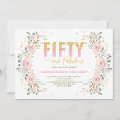 Chic 50th Birthday Blush Pink Gold Floral Birthday Kaart (Voorkant)