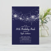 Chic 50th Birthday Stars Navy Blue Kaart (Staand voorkant)
