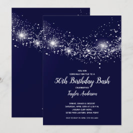 Chic 50th Birthday Stars Navy Blue Kaart