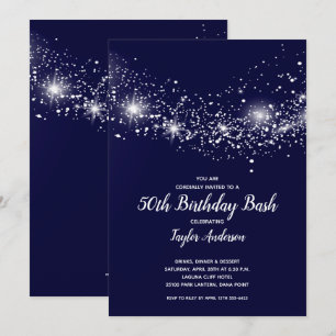 Chic 50th Birthday Stars Navy Blue Kaart