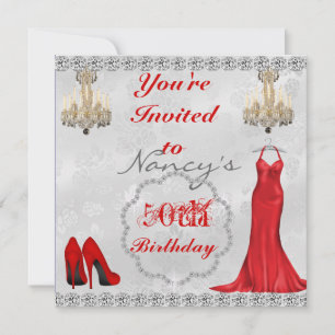 Chic 50th  Design BLING Birthday Invitation Kaart