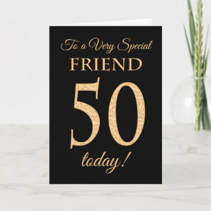 Chic 50th Gold-effect op Black, Friend Birthday Kaart