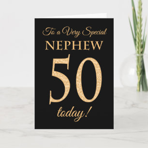 Chic 50th Gold-effect op Black, Nephew Birthday Kaart
