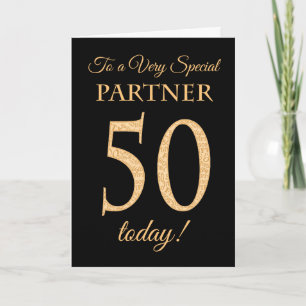 Chic 50th Gold-effect op Black, Partner Birthday Kaart