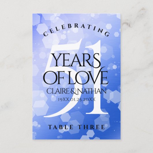 Chic 51st Sapphire Wedding Jubileum Table Kaart (Achterkant)