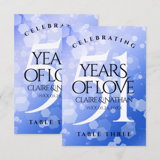 Chic 51st Sapphire Wedding Jubileum Table Kaart (Voorkant / Achterkant)