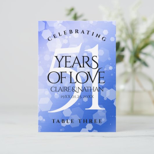 Chic 51st Sapphire Wedding Jubileum Table Kaart (Staand voorkant)