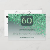 Chic 60 Birthday Green Glitter RSVP (Voorkant / Achterkant)