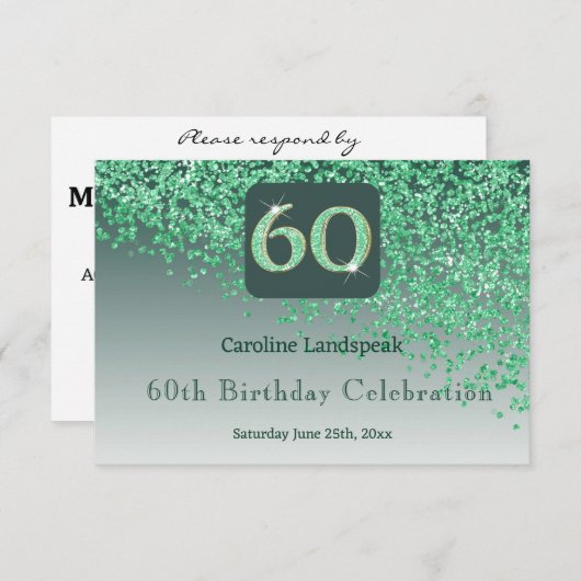 Chic 60 Birthday Green Glitter RSVP (Voorkant / Achterkant)