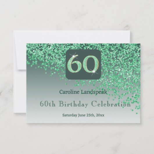 Chic 60 Birthday Green Glitter RSVP Kaartje (Voorkant)