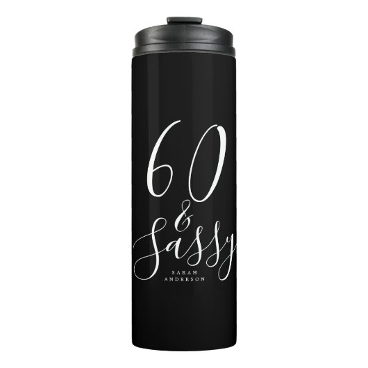 Chic 60 Sassy Zwart Wit Naam 60e Verjaardag Cadeau Thermosbeker (Voorkant)