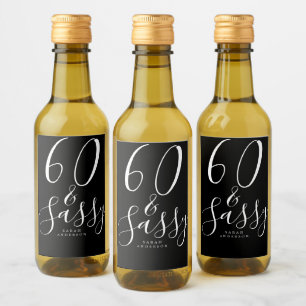Chic 60 Sassy Zwart Wit Naam 60e Verjaardag Cadeau Wijn Etiket