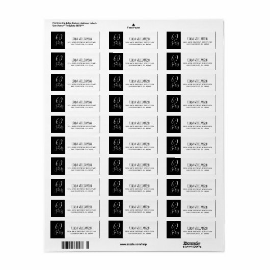 Chic 60 Sassy Zwart Witte 60e Retouradres Etiket (Full Sheet)