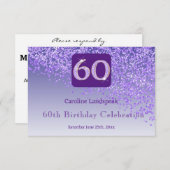 Chic 60 Verjaardag Paarse Glitter RSVP (Voorkant / Achterkant)