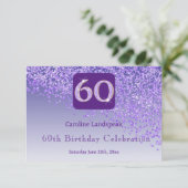 Chic 60 Verjaardag Paarse Glitter RSVP Kaartje (Staand voorkant)