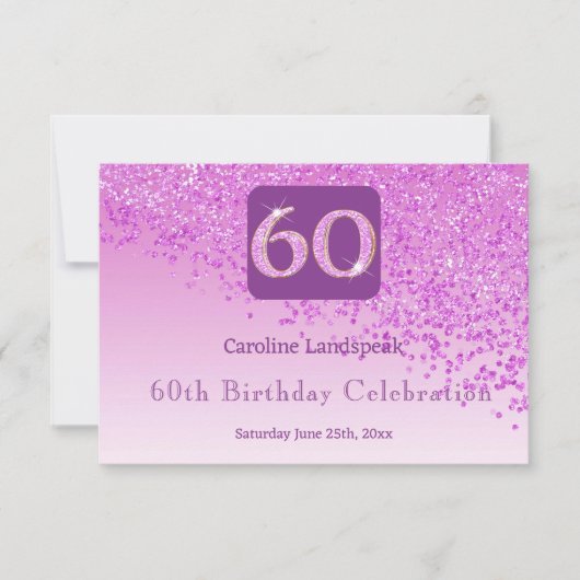 Chic 60 Verjaardag Roze Glitter RSVP (Voorkant)