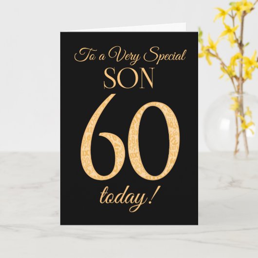Chic 60e Gold-effect op Black, voor Son Birthday Kaart (Gele Bloem)