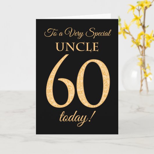 Chic 60e Gold-effect op zwart, voor oom verjaardag Kaart (Gele Bloem)