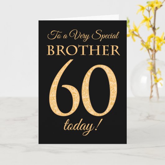 Chic 60e Goud-effect op Black, Broeder Verjaardag Kaart (Gele Bloem)