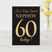 Chic 60e Goud-effect op Black, Nephew Verjaardag Kaart (Gele Bloem)