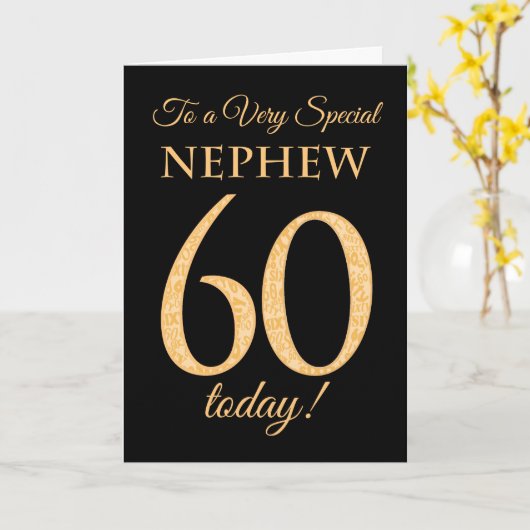 Chic 60e Goud-effect op Black, Nephew Verjaardag Kaart (Gele Bloem)