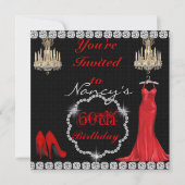 CHIC 60th Design BLING Birthday Invitation Kaart (Voorkant)