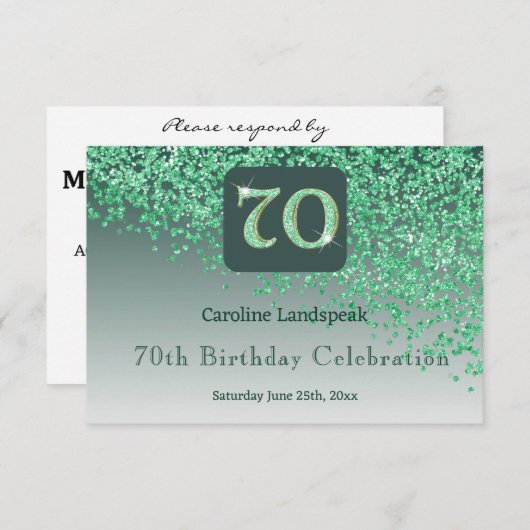Chic 70 Birthday Green Glitter RSVP (Voorkant / Achterkant)
