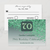 Chic 70 Birthday Green Glitter RSVP Kaartje (Voorkant / Achterkant)