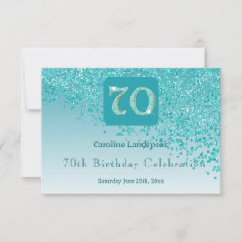 Chic 70 Verjaardag Blauwgroen Blue Glitter RSVP Kaartje