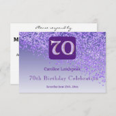 Chic 70 Verjaardag Paarse Glitter RSVP (Voorkant / Achterkant)