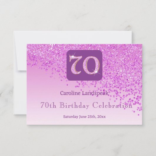 Chic 70 Verjaardag Roze Glitter RSVP Kaartje (Voorkant)