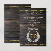 Chic 70e Jubileum Hout & Goud Save the Date Kaart (Voorkant / Achterkant)